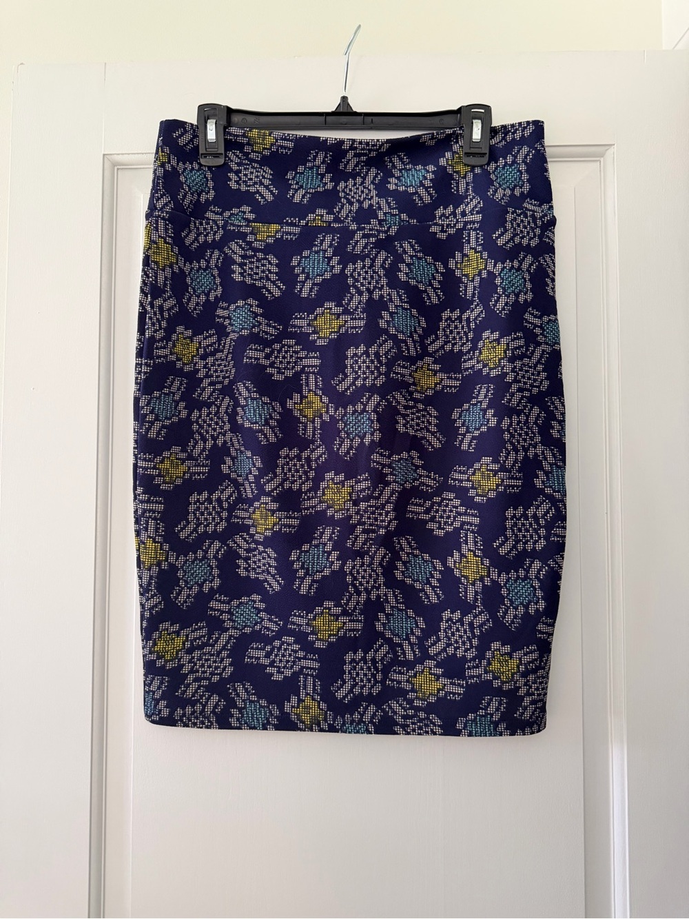 LuLaRoe Navy Pencil Skirt with Blue and Yellow Floral Print